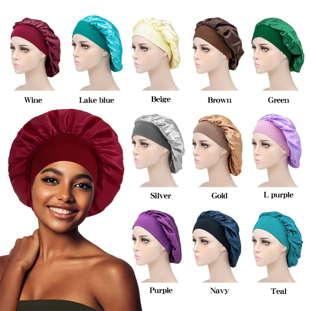 Haarkappen für Frauen zum Schlafen, seidige Bonnet-Mütze aus Satin mit elastischem Kopfband für lockiges, federndes Haar, Styling-Accessoires