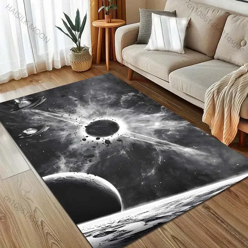 

3D Printing Black Planet Light Pattern Carpet Modern Home Decor Area Rug Bedroom Living Room Bedside Sofa Floor Mat Luxury Gift