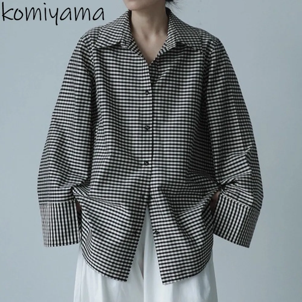 

Lapel Neck Long Sleeve Shirts & Blouses Japan Plaid 2025 Ropa Mujer Autumn New Tops Loose Casual Blusas Temperament Camisas