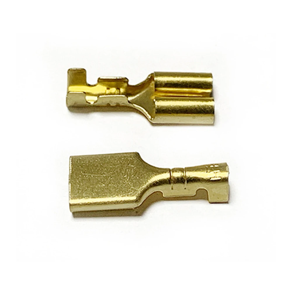 100Pcs Brass Gilded 6.3MM Female Spade Crimp Terminal Brass Wire Connector for Car Relay DJ623-E6.3B DJ623-E6.3C H62