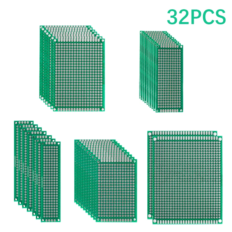 

32PCS Double Sided PCB Board 2*8cm 3*7CM 4*6CM 5*7CM 7*9CM PCB Kit Electronics DIY Proto Board