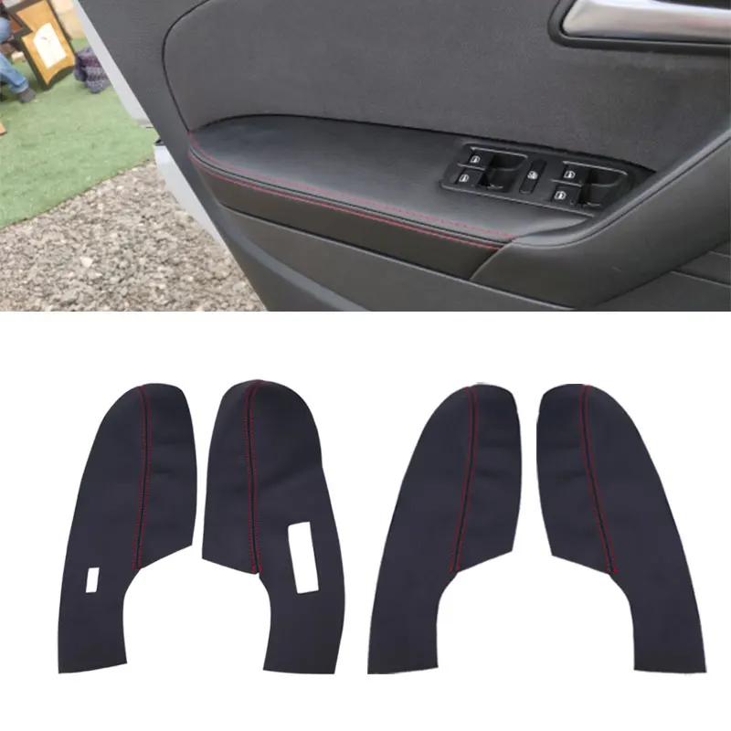 For VW Polo Sedan 2011-2016 Microfiber Leather Door Panel Armrest Cover Interior Protector Trim Parts
