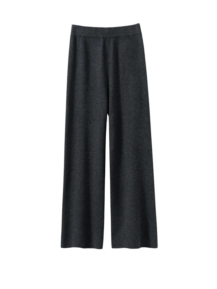 MEETCC Women 100% Cashmere Wide Leg Pant Casual Loose Elegant Delicate Trousers Autumn Winter Soft Warm Cashmere Pants
