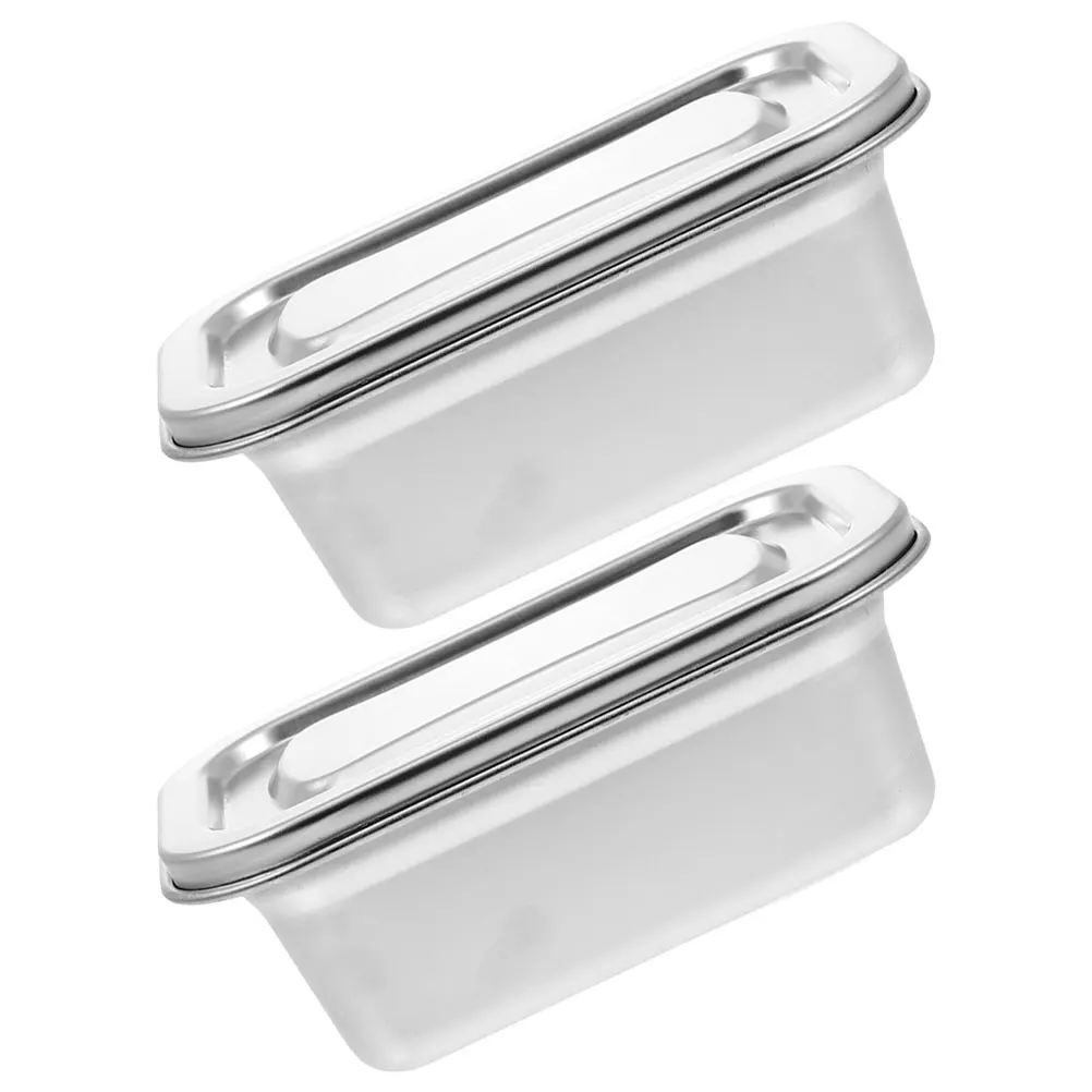 

2pcs Stainless Steel Refrigerator Storage Box Set Square Food Sealing Containers Fresh Keeping Fridge Organization Ice Cream Tub