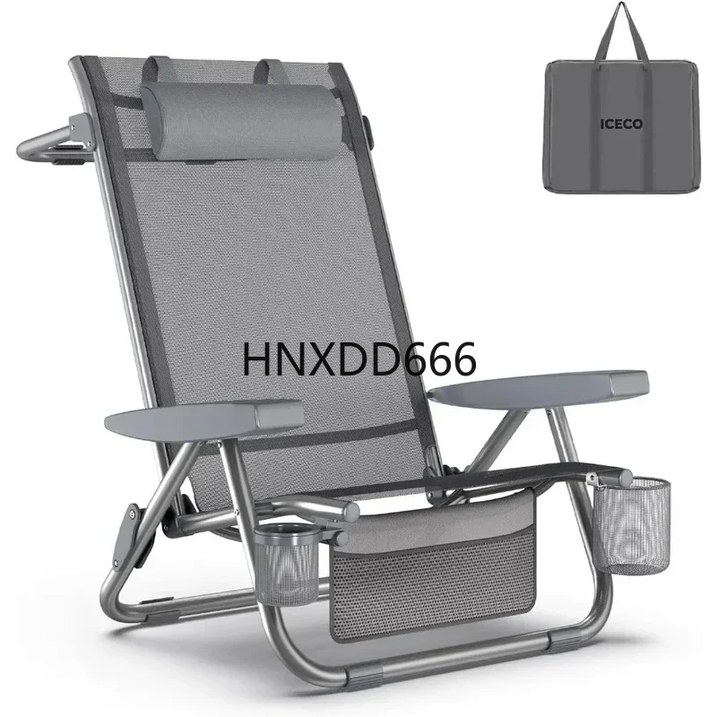 Adjustable High Back Beach Chair for Adults, 5-Position Reclining with Headrest, Foldable Design for Easy Transport