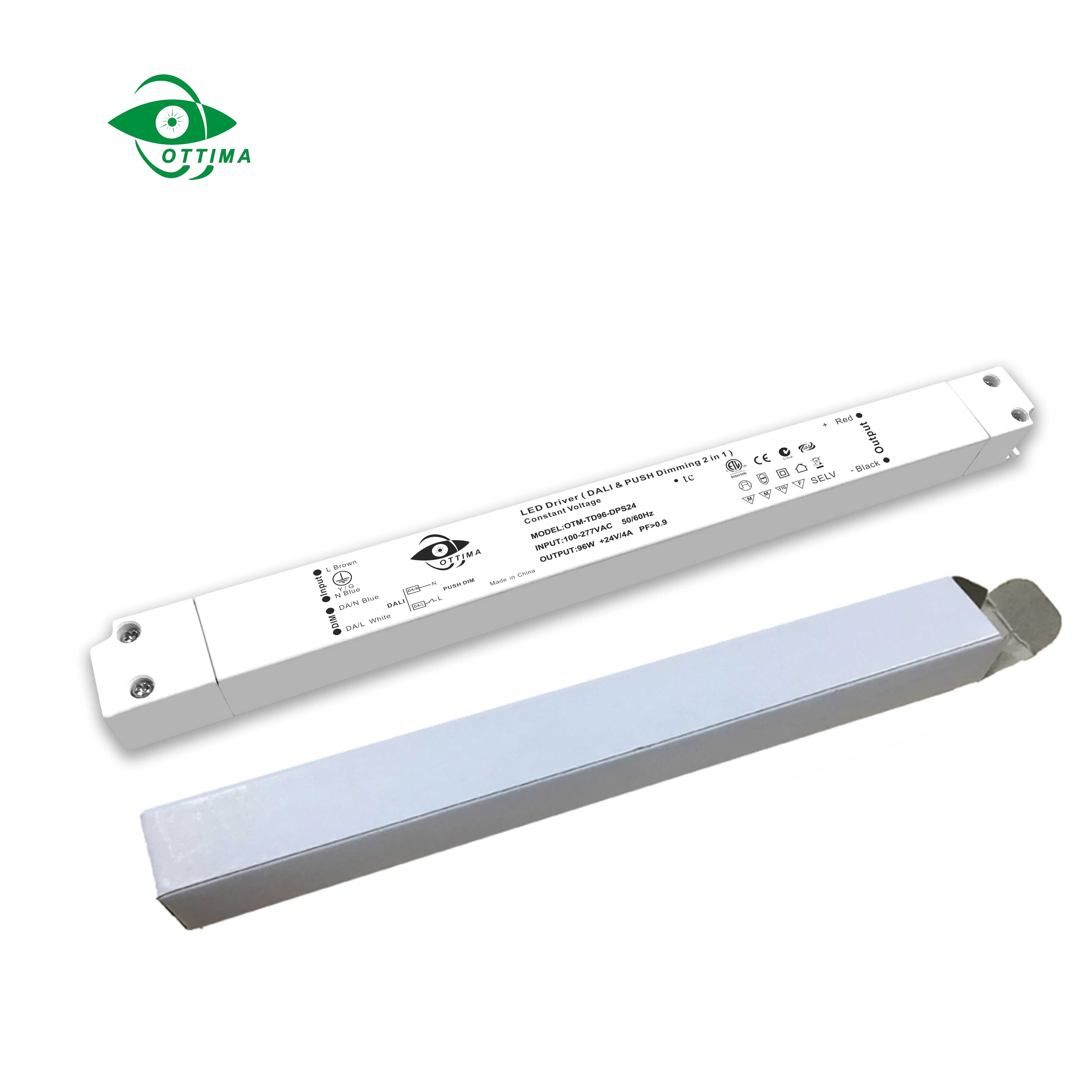 IP20 waterproof Dali+push ( 2 in 1) Dimmable Constant Voltage 96W 350mA Led Driver compatible with most brand dimmer