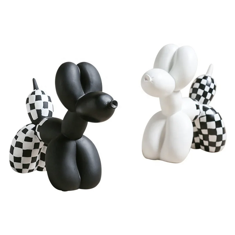 Art Black White Plaid Balloon Dog Home Decor Resin Animal Statue Custom Dogs Figurines Desktop Decoration Dropshipping