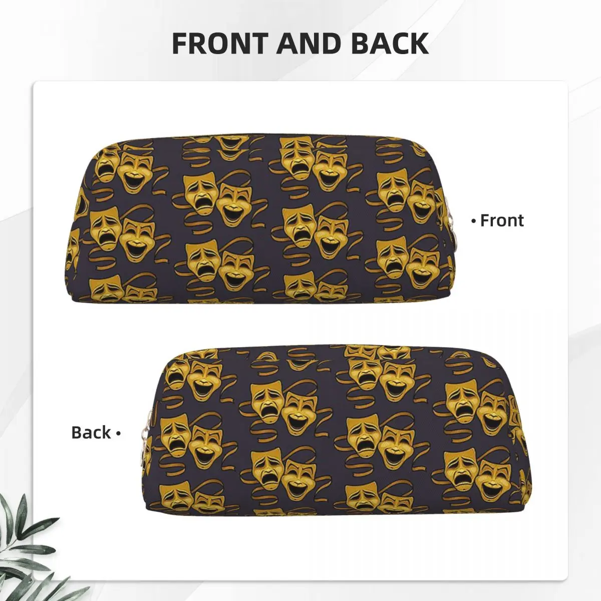 Gold Comedy And Tragedy Theater Masks Pencil Cases Student School Pen Box Pencil Bag Pencil Pouch Storage Stationery Supplies view 5