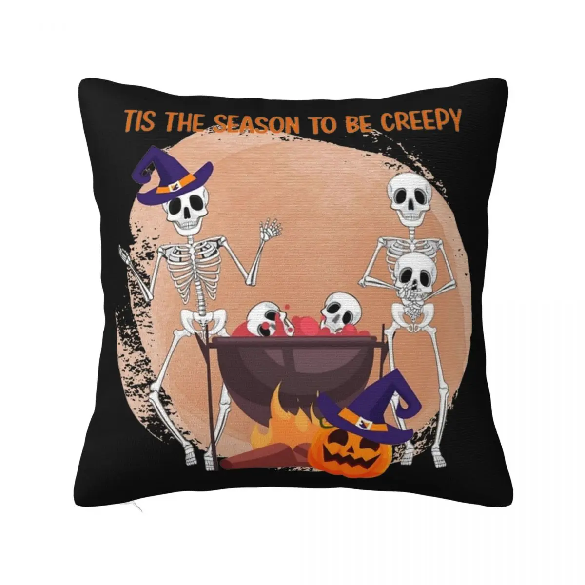 Tis The Season To Be Creepy Skeleton Pillow Covers Accessories Soft Fabric Decor Funny Halloween Skull PillowCase Multi Size