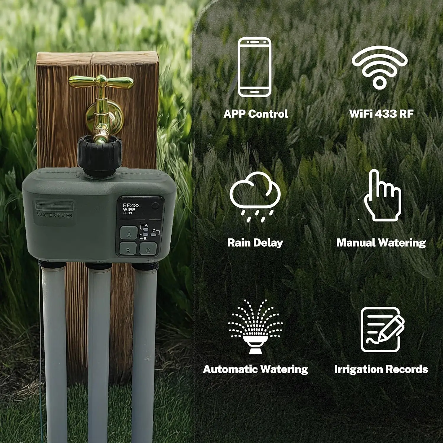 3 Zone Water Timer with, Tuya Wifi+RF433, Featuring IPX5 Waterproof, Rain Delay, Intelligent Irrigation, Suitable for the Garden image 3
