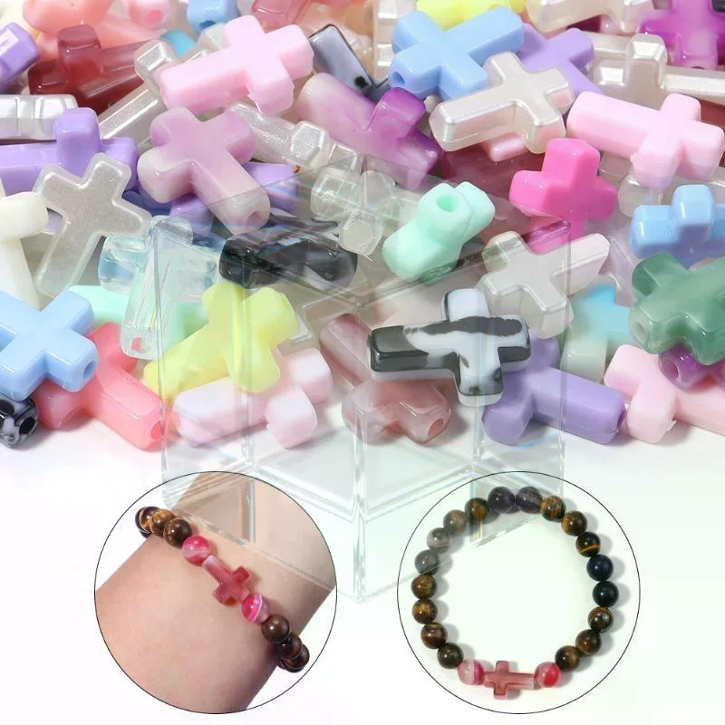 100Pcs Cross Shaped Acrylic Beads Loose Mix Macaron Color Fashion For DIY Pendant Jewelry Making Materials Beading Accessories