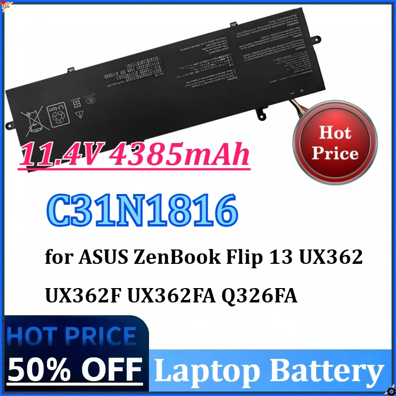 

11,4 В 50 Втч 4385 мАч C31N1816 Новый аккумулятор для ноутбука ASUS ZenBook Flip 13 UX362 UX362F UX362FA Q326FA Q326FA-BI7T13 0B200-03160000