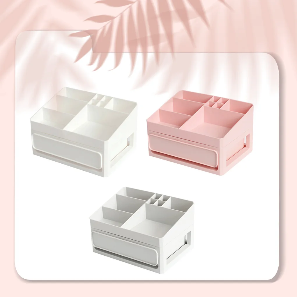 Case Makeup Storage Grid Jewelry Cosmetics Drawer Stationery Pink