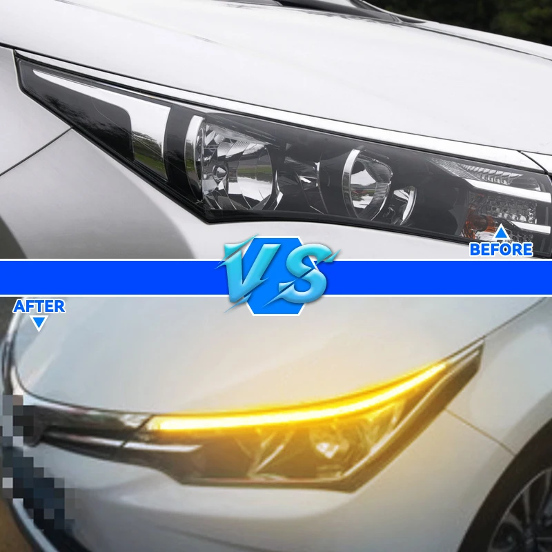 For Toyota corolla 2014 - 2019 LED DRL Headlight Eyebrow Daytime Running Light fog lamp With Flowing dynamic Yellow Turn Signal