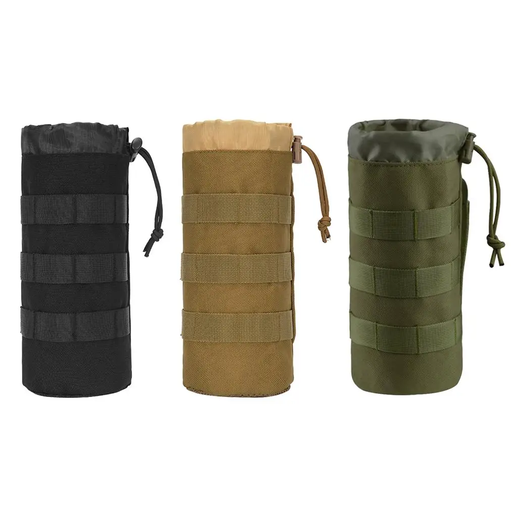 Tactical Molle Water Bottle Pouch, Bottle Holder with Top Drawstring, Portable