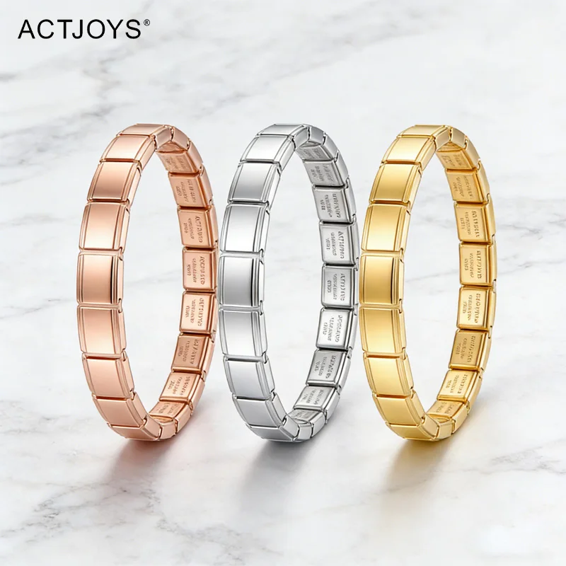 Actjoys Original Desig Italian Charm Bracelet Fashion 316L Stainless Birthday Party High Jewelry Module Elastic Splicing Chain
