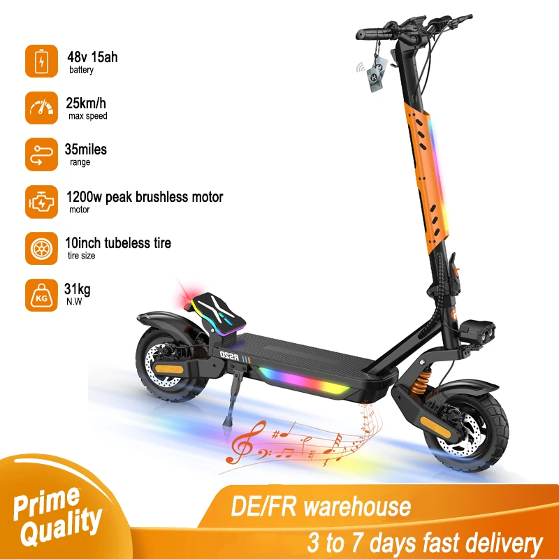 Trottinette électrique RS20 Sport, batterie haute capacité 48V 15AH, longue autonomie 35 miles, moteur à puissance de pointe élevée, pneu surdimensionné de 10 pouces, surmonte la plupart des terrains, prise en charge NFC, application intelligente, couleurs orange et noir exceptionnelles, trottinette électrique haute performance, qualité supérieure pour les terrains accidentés.