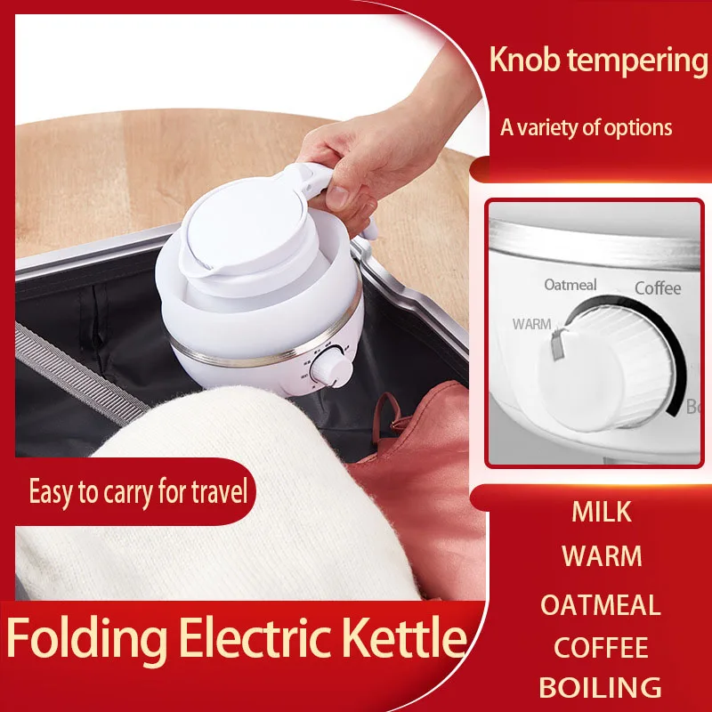 Mini Portable Fold Electric Kettle Thermostat Keep Warm Home Travel Business Automatic Power Off Silicone Stainless Steel Safety