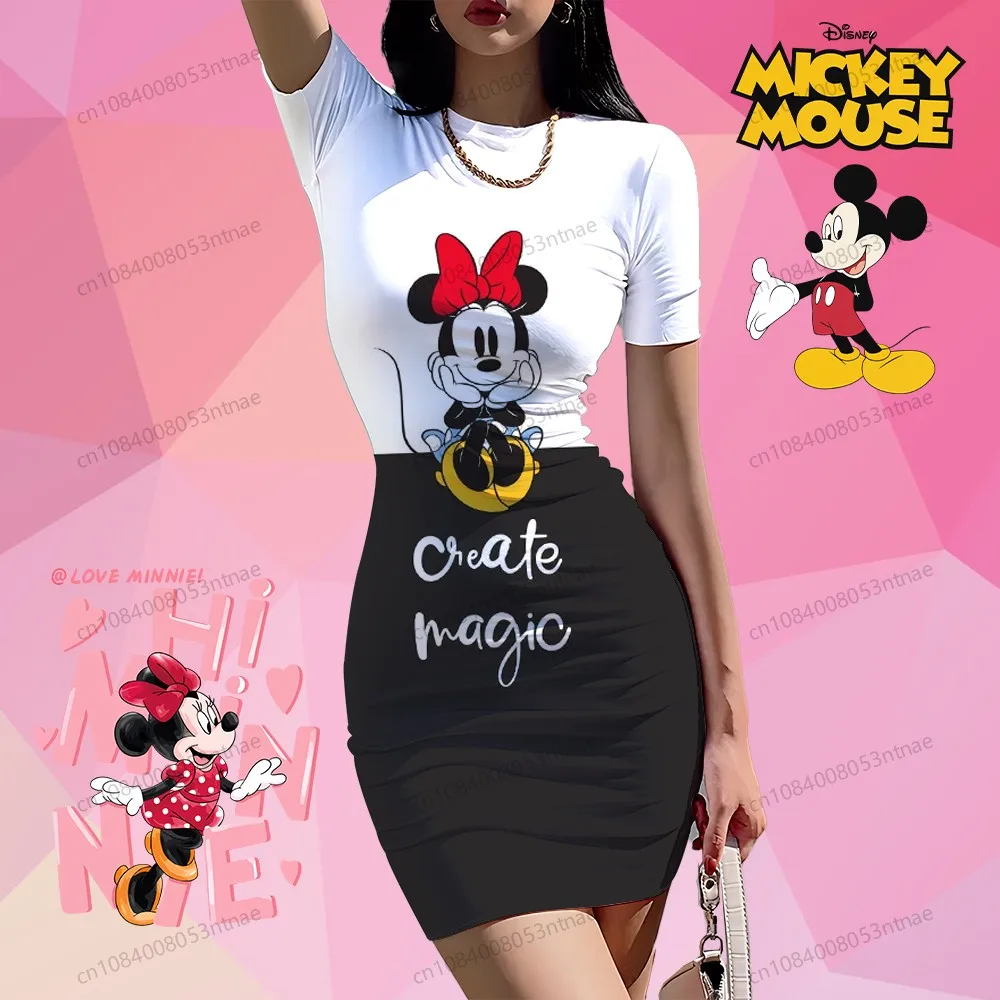 

2025 New Cartoon Disney Minnie Mouse Shoujo Girl Style Women's Hip Dress Kawaii Fashion Elegant Gown Lovely S-3XL 3D Print Y2k
