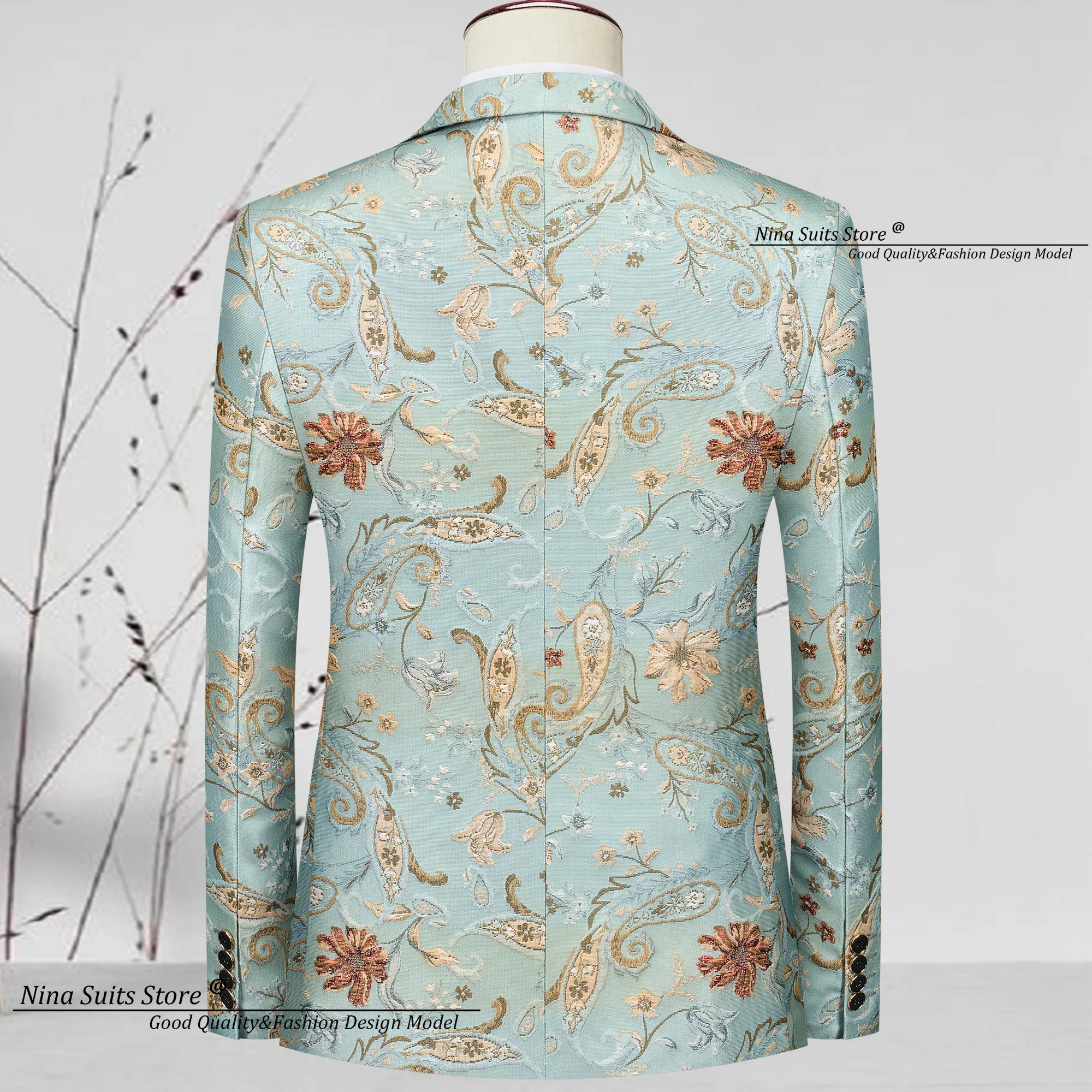 Nina Store 2026 Spring New Flower Jacquard Suit 3-Piece Elegant Palace Flower Pattern Costume for Men's Fashion Male Tuxedos