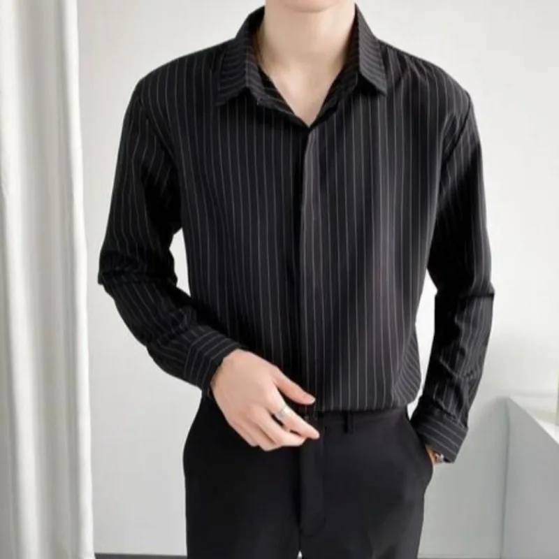 

Premium Slim Fit Striped Long Sleeve Shirt Autumn Business Men's Formal Wear High Quality Blended Tailored Shirt for Casual Wear