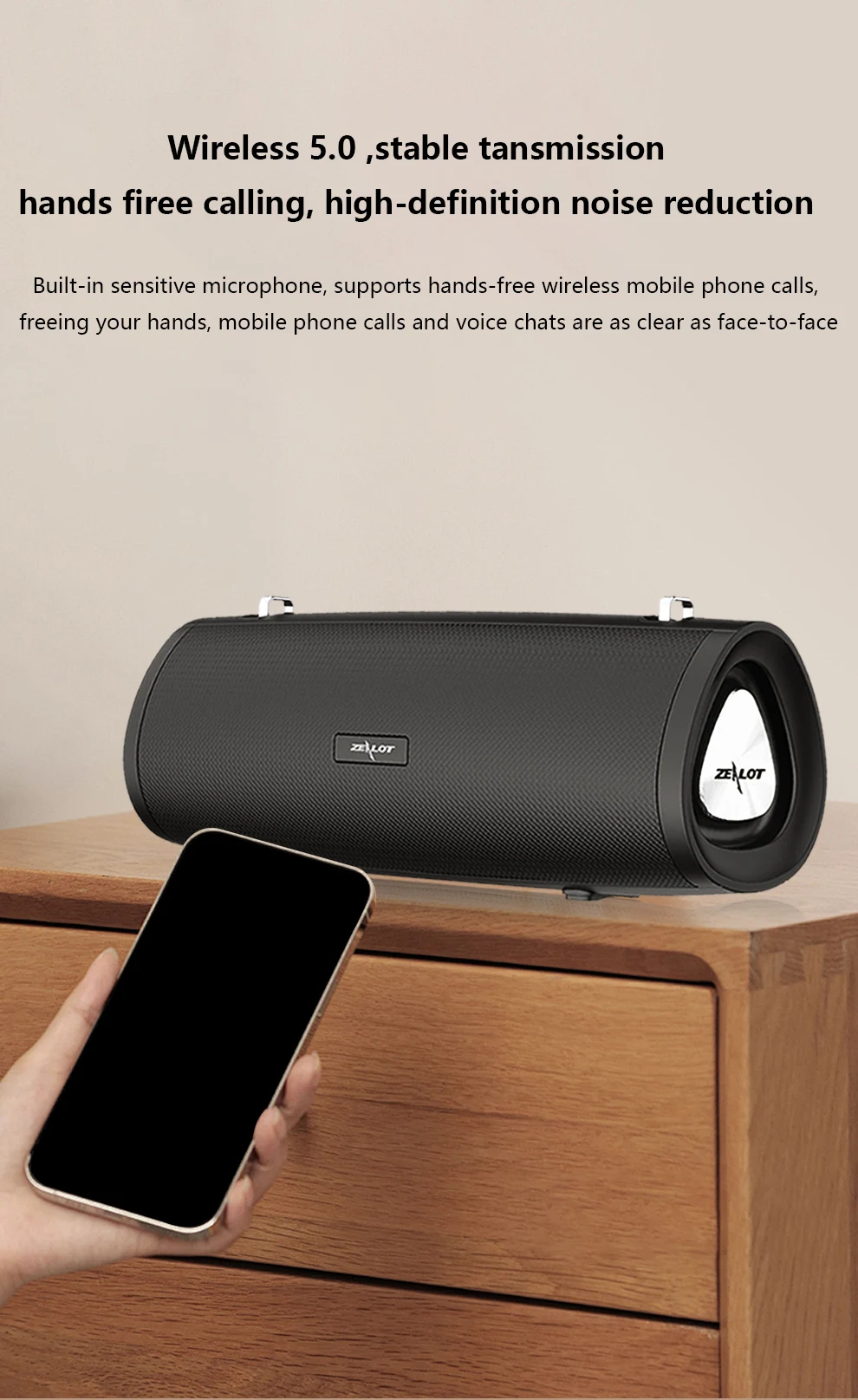 ZEALOT-S38 Tragbarer kabelloser Lautsprecher, Outdoor-Bluetooth-Subwoofer-Lautsprecher 20W, HiFi-Klangqualität, RGB-Beleuchtung, 24 Stunden Spielzeit – Detail 9