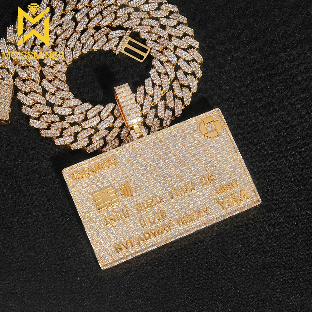 Bank Card Pendant VVS Moissanite S925 Silver Iced Out for Men Women Hip Hop Jewelry Pass Diamonds Tester With GRA