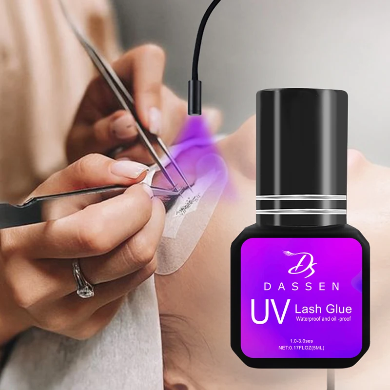 Dassen-pegamento UV para extensión de pestañas, resistente al agua, duradero, de secado rápido, lámpara UV, 5ml