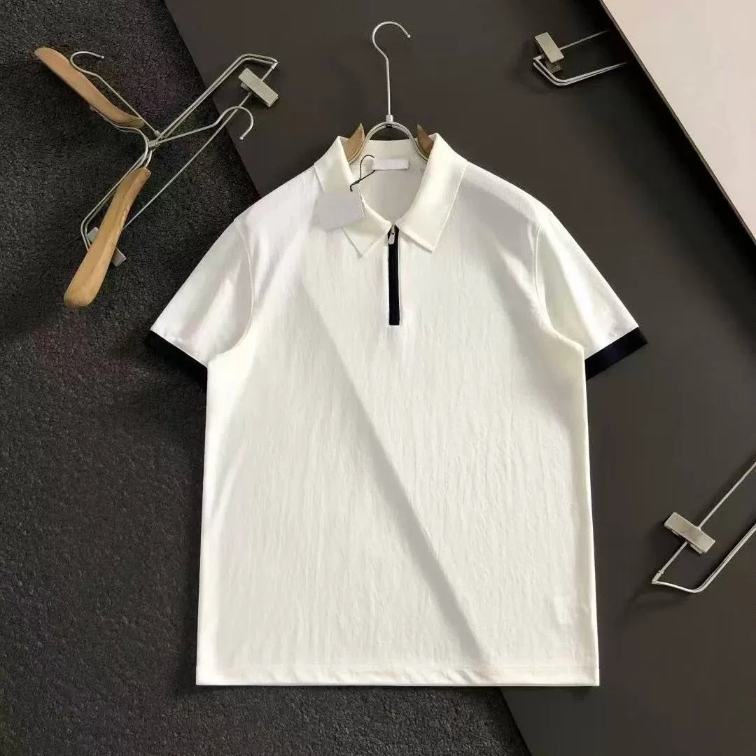 Italian linen-blend BC contrasting lapel polo shirt