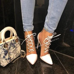 Décolleté a punta con lacci in PVC trasparente tacco alto sottile Cool alla moda Sexy estate Casual scarpe da donna di grandi dimensioni Zapatillas Mujer