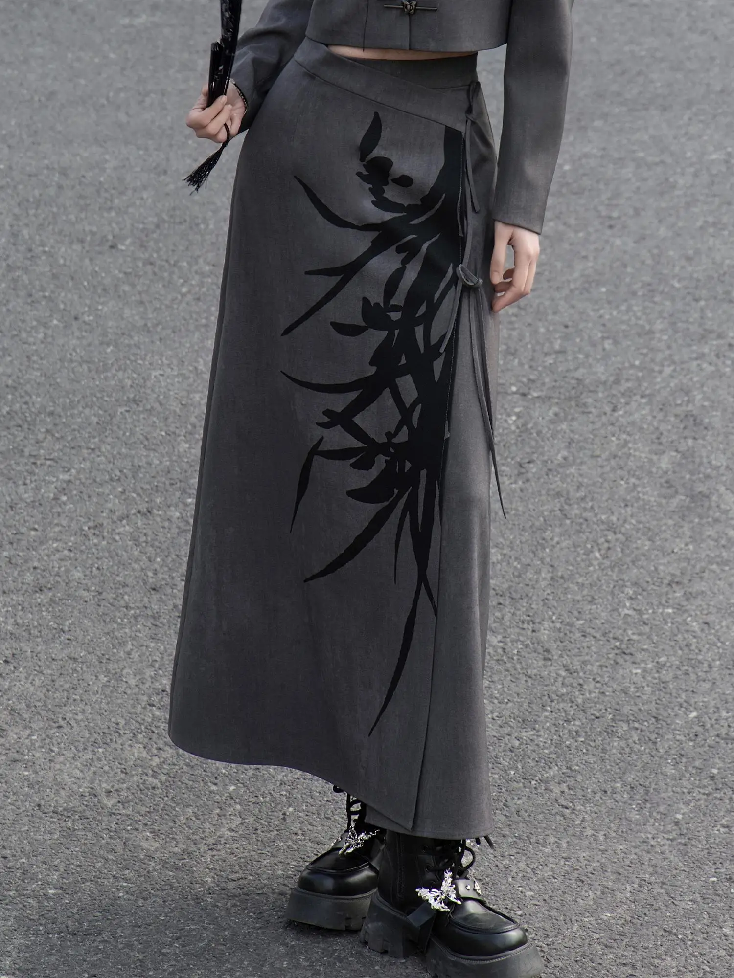 

ay Orchid Print Wrap Skirt High Waist A-Line Midi Skirt Belted Slimming Versatile Spring 2025 Women's Faion f-length S...