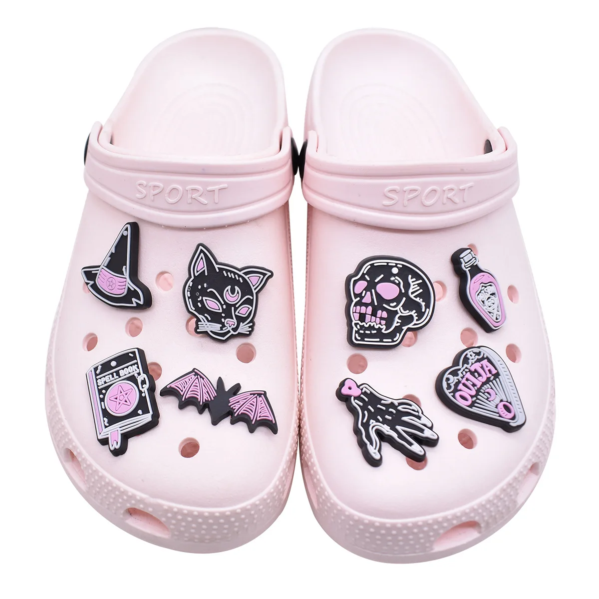 12pcs set Halloween Gothic Witchy Shoe Charms PVC Clog Buckles Skull Bat Tarot Crystal Witch Hat DIY Sandal Decor Accessories