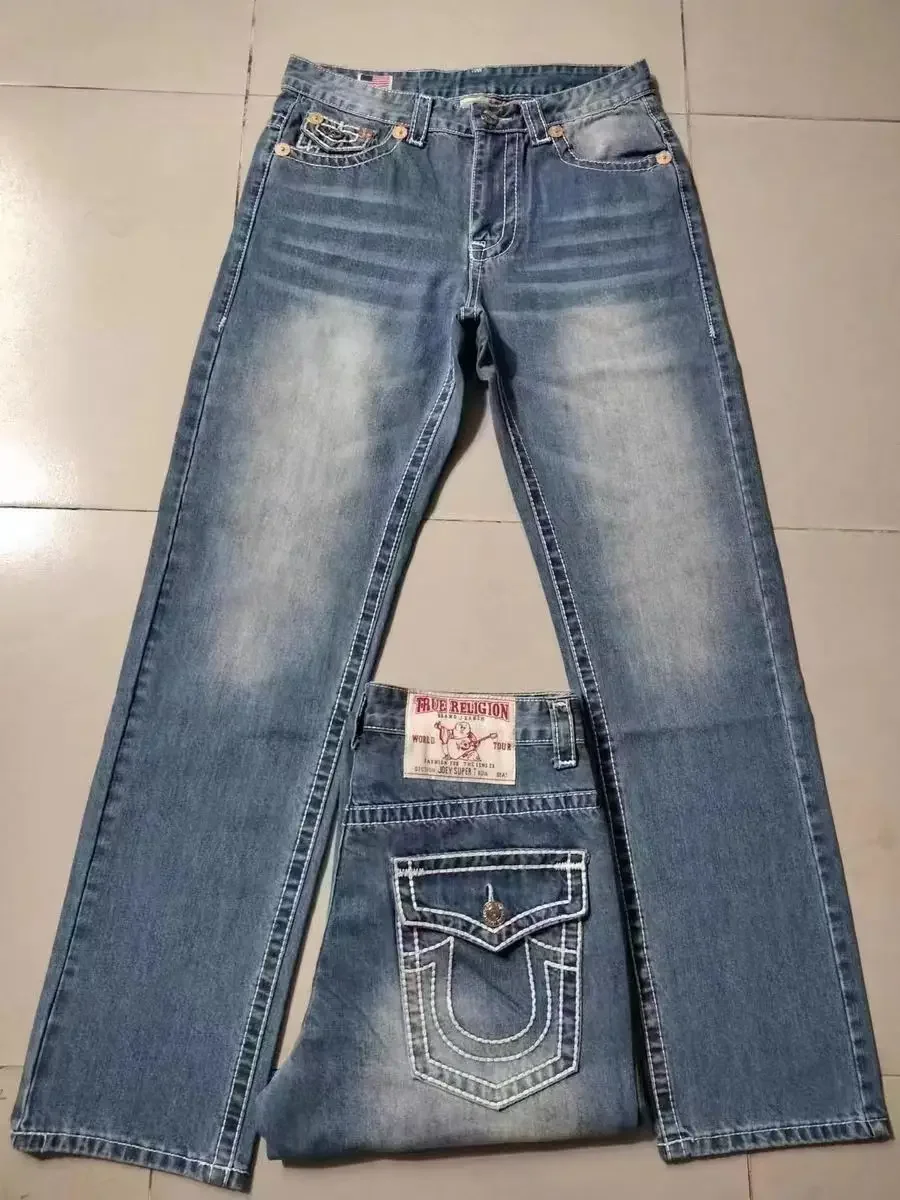 American Harajuku vermissen mich Frauen Blue Jeans Retro Strass Muster Sommer High Street Straight Y2k Jeans Cargo hose Frauen