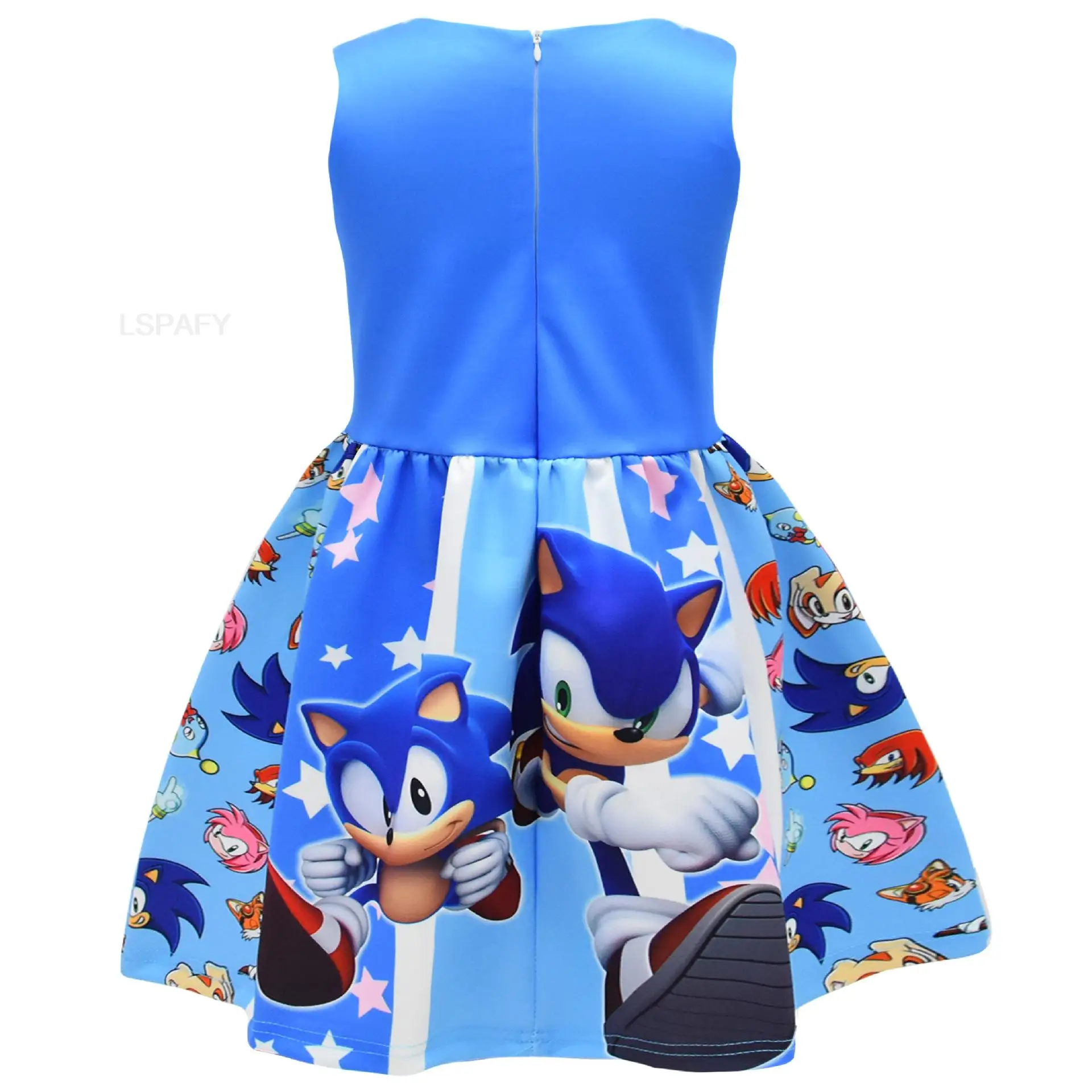 Meninas Cartoon SONIC RACING Cosplay Vestido, Vestido de Princesa Sem Mangas, Azul, Vermelho, Laço Amarelo, Christmas Carnival Party