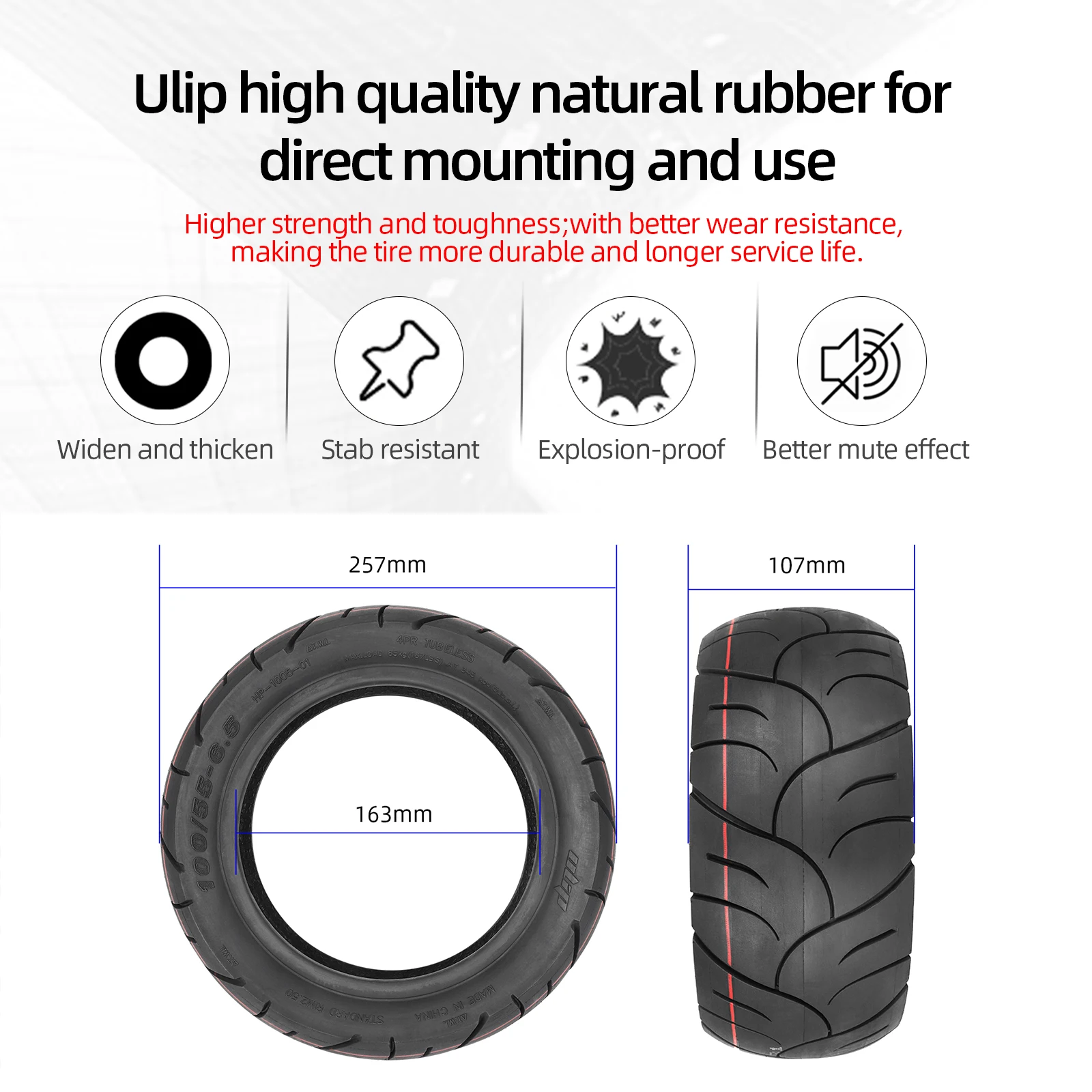 ULIP 2 Stück 100/55-6,5 schlauchloser Reifen 11 Zoll verdickter Vakuum-Luftreifen für Dualtron Ultra2 THUNDER Kaabo Wolf Warrior Scooter – Detail 2