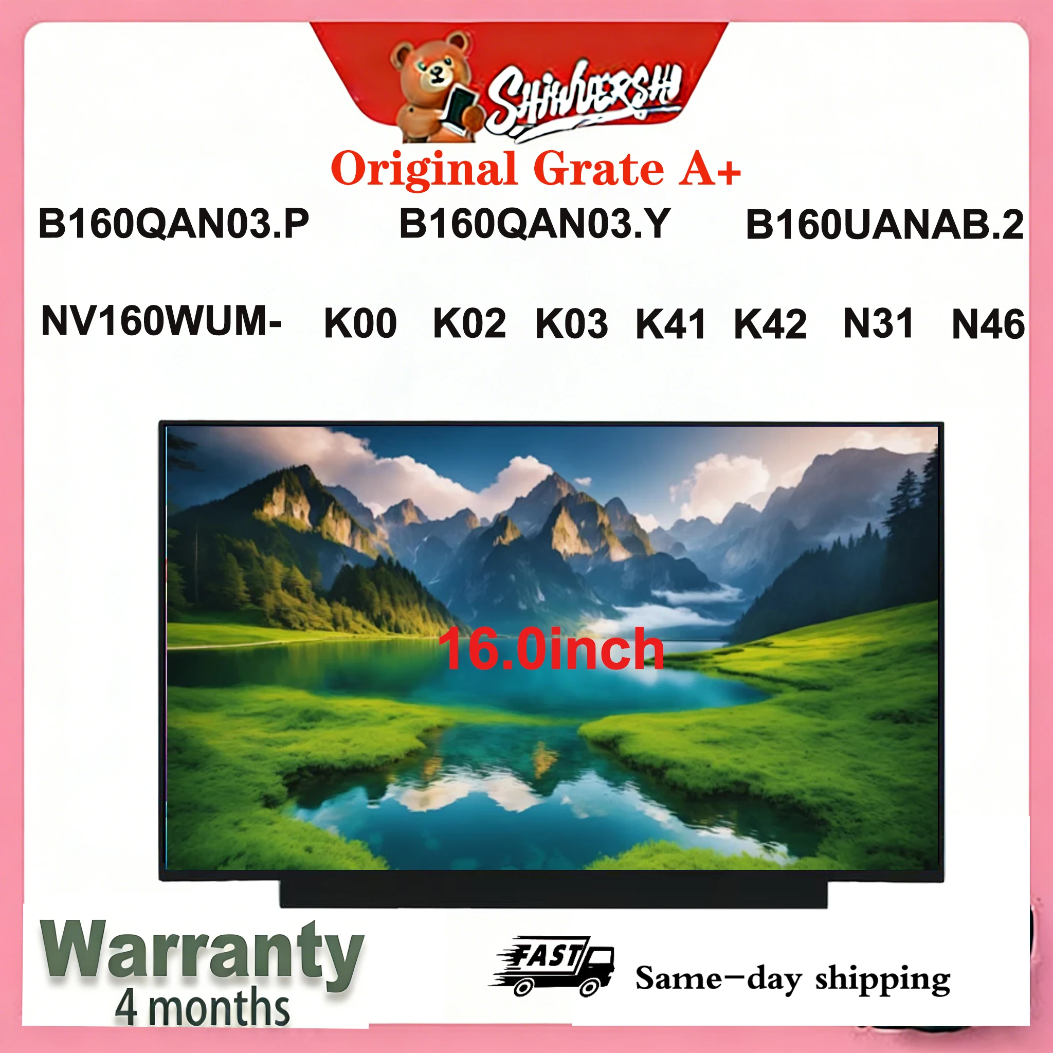 Original New A+16.0" Lcd Screen B160QAN03.P B160QAN03.Y B160UANAB.2 NV160WUM K00 K02 K03 K41 K42 N31 N46 N47 N4B