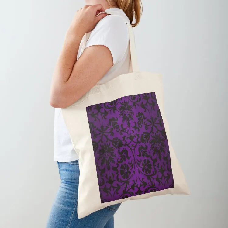 

Purple and Black Damask Pattern Design Tote Bag reusable shopping bags Portable shopping bag reusable grocery bags