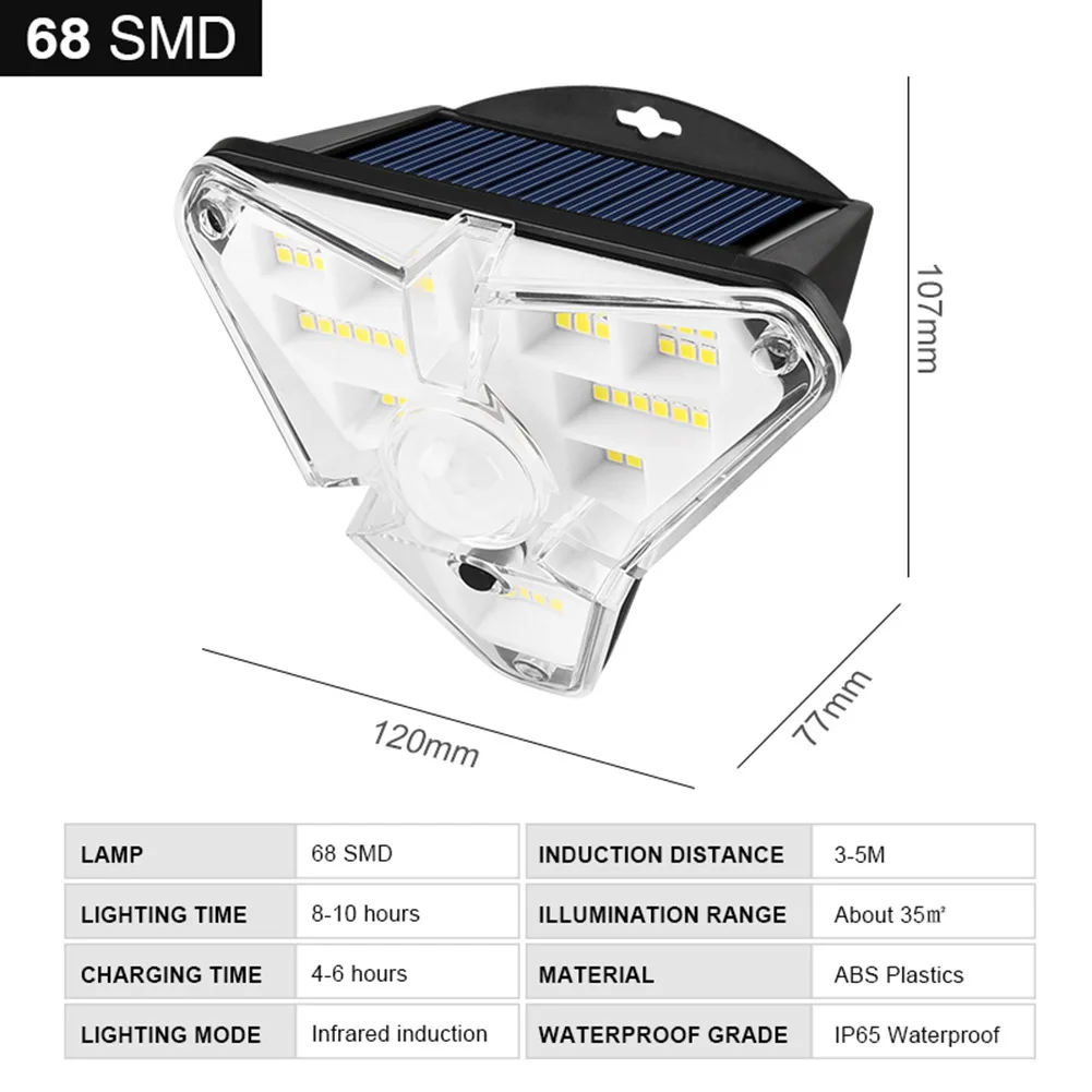 68 LED Solar  Lamp Human Body Induction Wall Lamp Intelligent Control Waterproof Outdoor Flood Light Home Solar Garden Lights