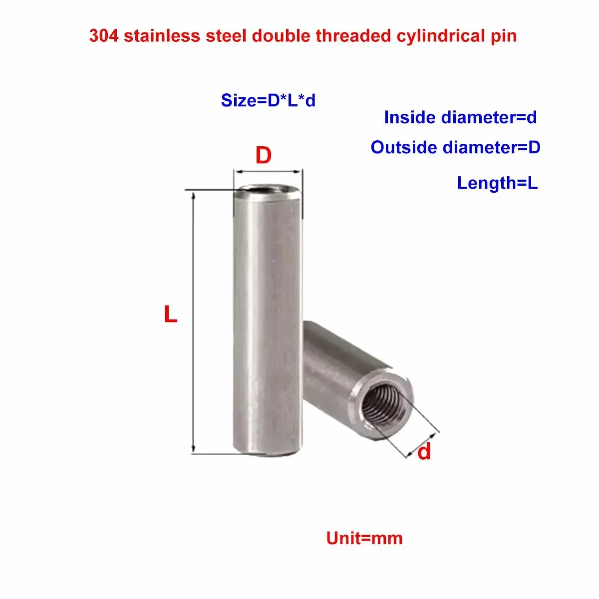 

304 Stainless Steel Double Threaded Cylindrical Pin/Perforated Support Connecting Rod Guide Pillar At Both Ends