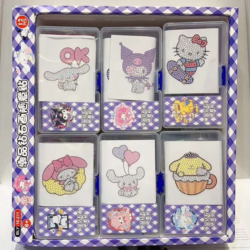 

12pcs Sanrio Series Hello Kitty Kuromi Handmade Sticker Set Kawaii Diy Diamond Stickers Diamond Painting Kids Handmade Presents