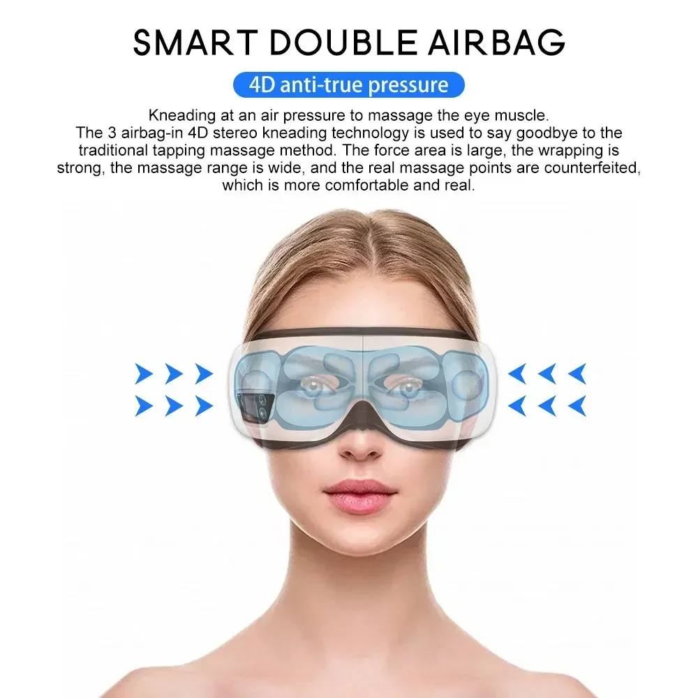 Przyrząd do masażu oczu Masażer szyi Inteligentne okulary Bluetooth Pressoterapia Ogrzewanie Gorąca akupresura Wibracje Przeciw cieniom koło — zdjęcie 4