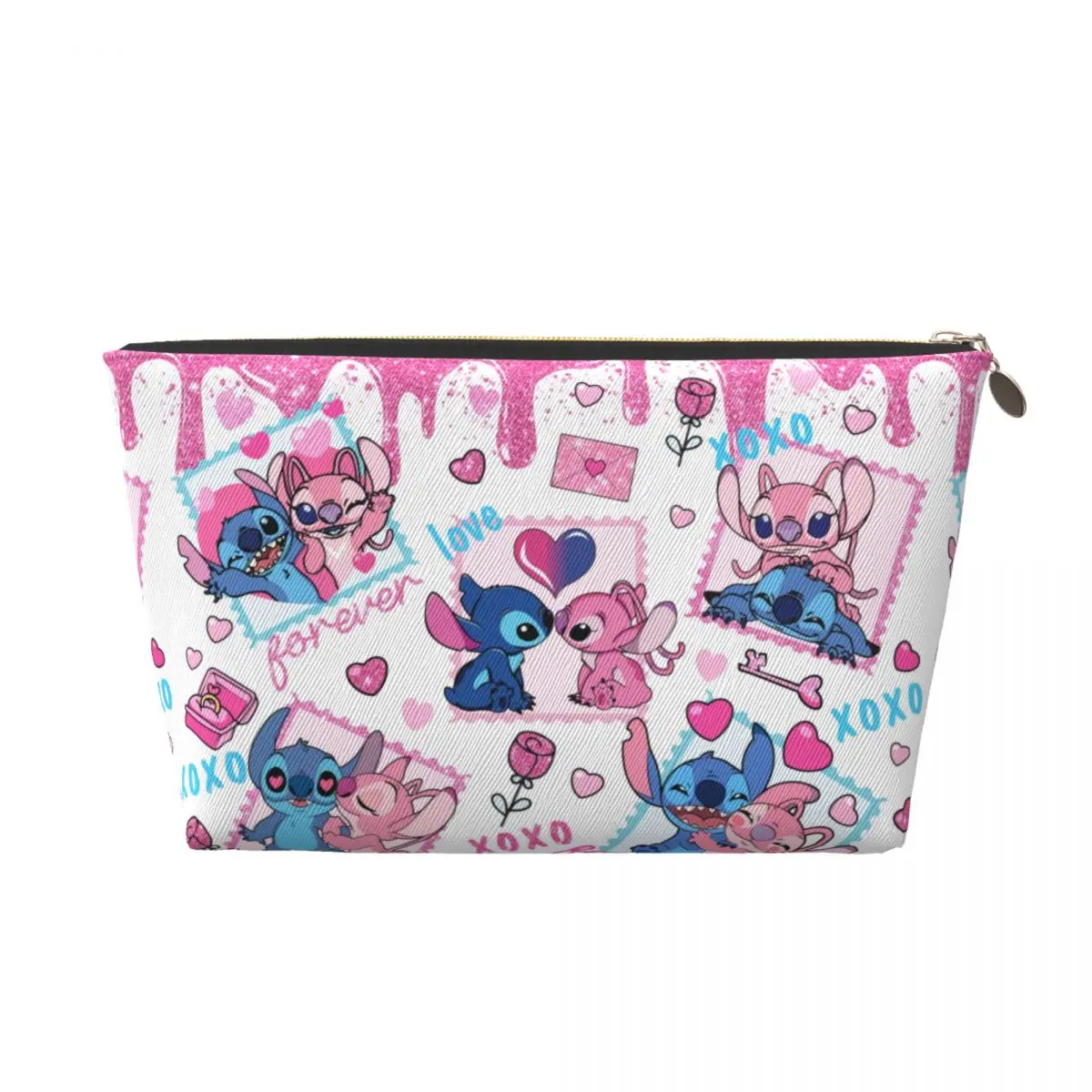 Custom Valentine Stitch And Angel Love Makeup Bag Women Travel Cosmetic Organizer Cute Cartoon Storage Toiletry Bags