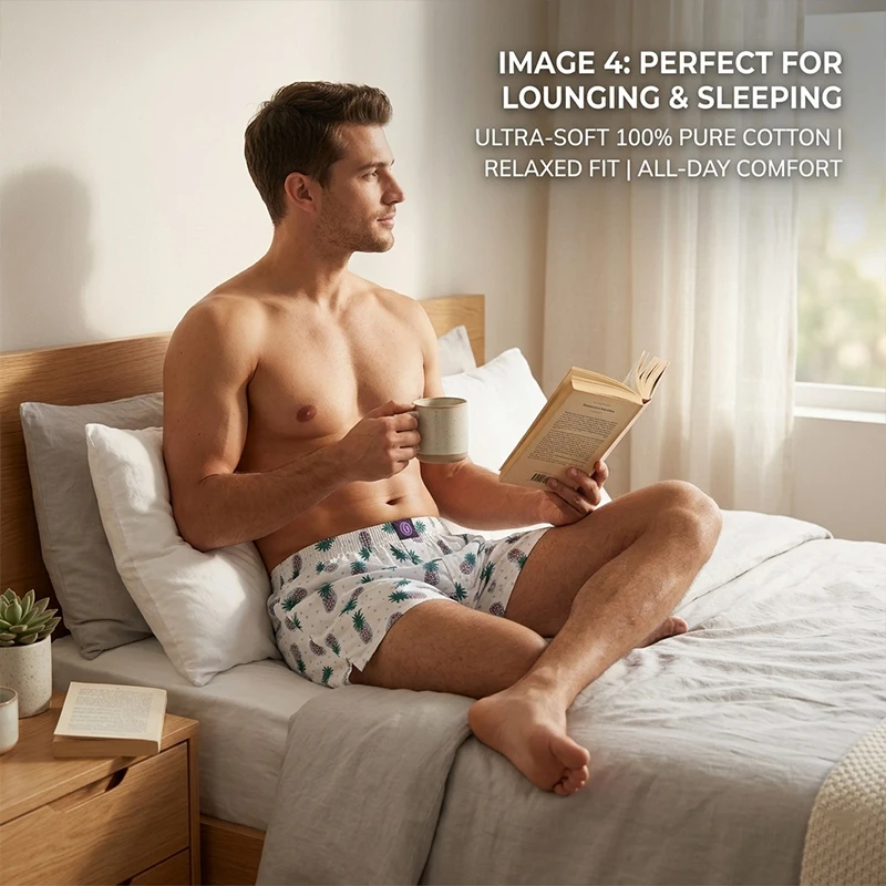 MMELONGENA Men's Pure Cotton Boxer Shorts Summer Breathable Soft Underwear Cute Panda Print Loose Fit Comfy Home Sleep Lounge