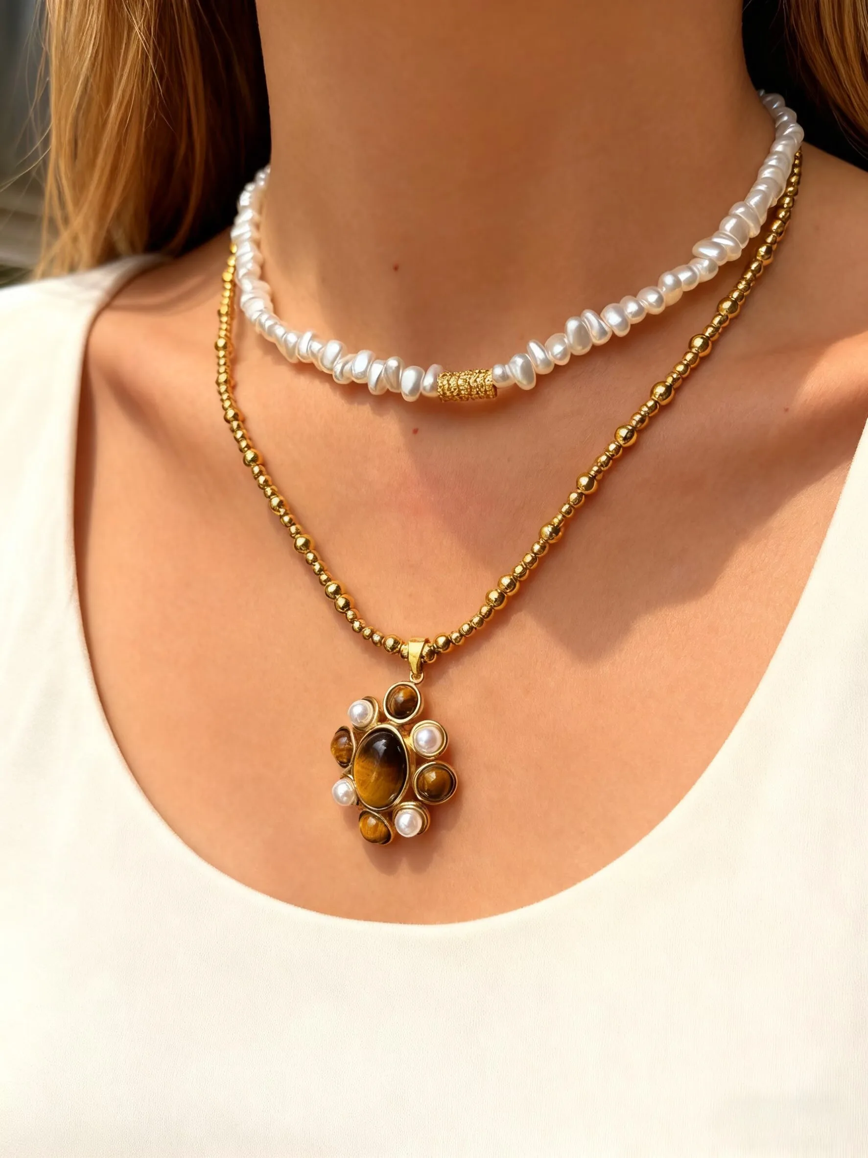 GHIDBK High End Atmospheric Imitation Baroque Pearl Necklaces Women's Stackable Light Luxury Charm Party Jewelry Anti-Tarnish