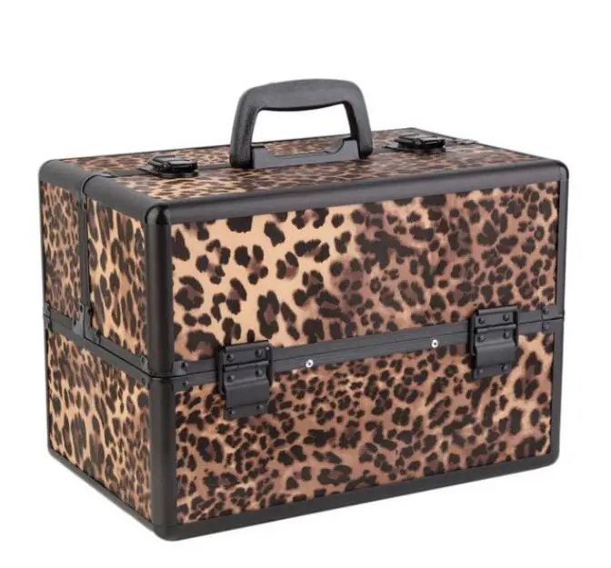 Women Portable Makeup Suitcase Cosmetic Case Makeup Organizer Suitcase Metal Toiletry Case Cosmetic Bag Beautician Storage Box