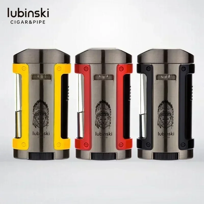 Lubinski Metal Windproof Four Direct Punch Butane Gas Cigar Special Lighters Cycle Inflatable High-end Lighters Men's Gift