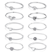 Original 925 Sterling Silver Bracelets Bangles Crystal Ball Love Heart Clasp Beads Charms Moments Bracelet For Women DIY Jewelry