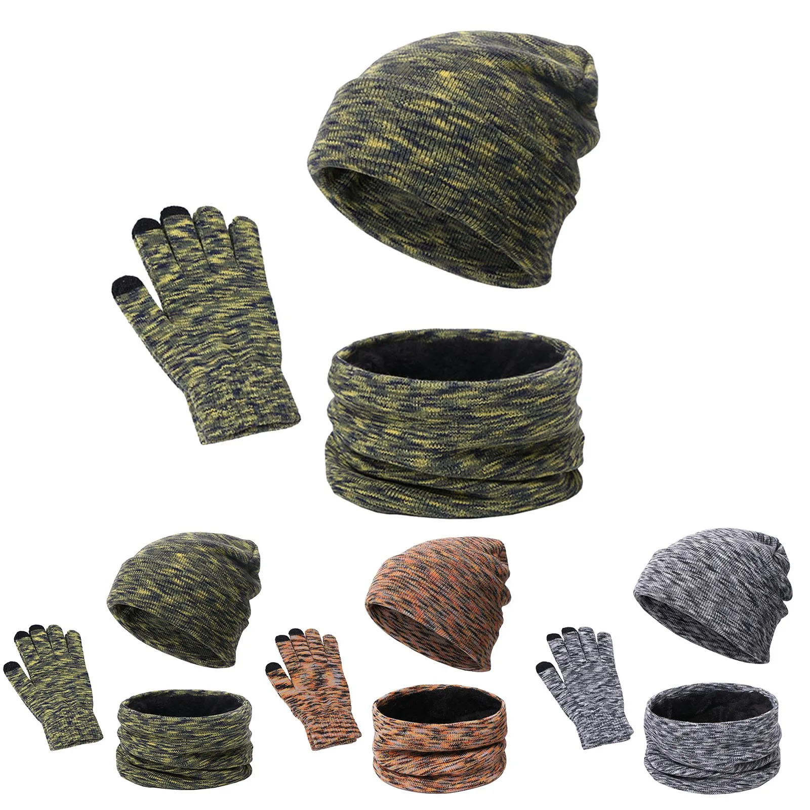 

Women&Men Winter Warm Cute Wool Hat Scarf Gloves Slouchy Three Pieces Winter Snow Knit Cap Screen Scarf Hat Gloves Set Women