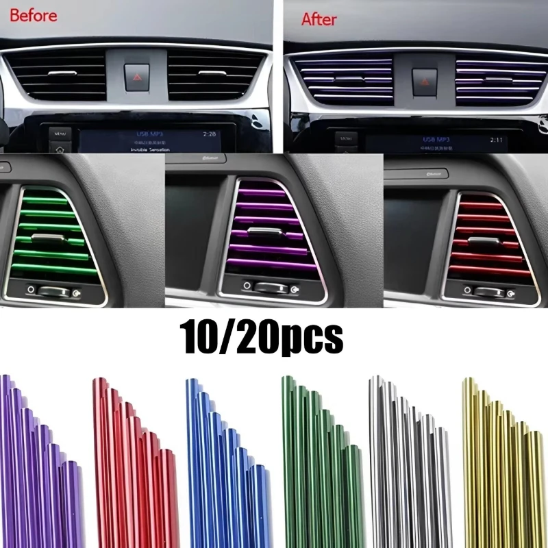10/20pcs Car Air Conditioner Decoration Strip For Vent Outlet Moulding Trim Strips Car Styling Car Door Edge Corner Decoration