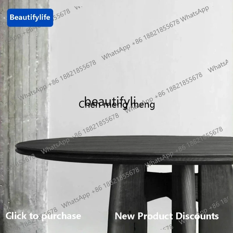 

183F Retro solid wood dining table, ancient black round, designer creative art high-end eating table round table